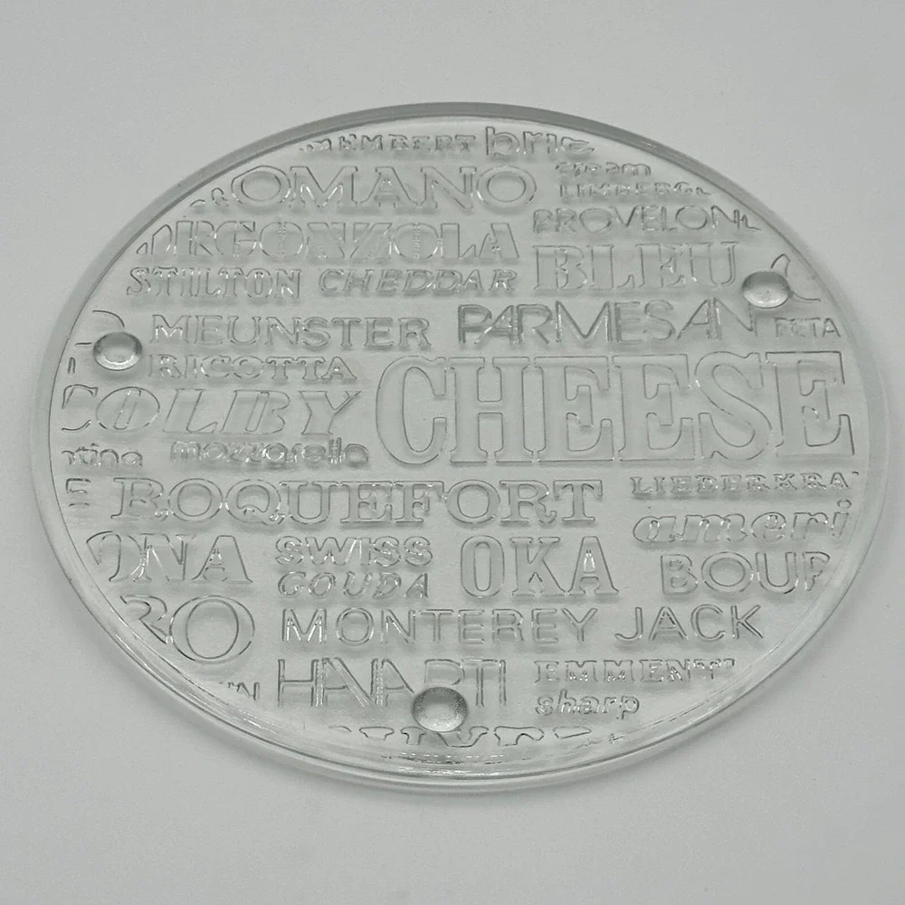 Round‎ Glass Cheese Typography Cutting Board Serving Tray 10 Inch